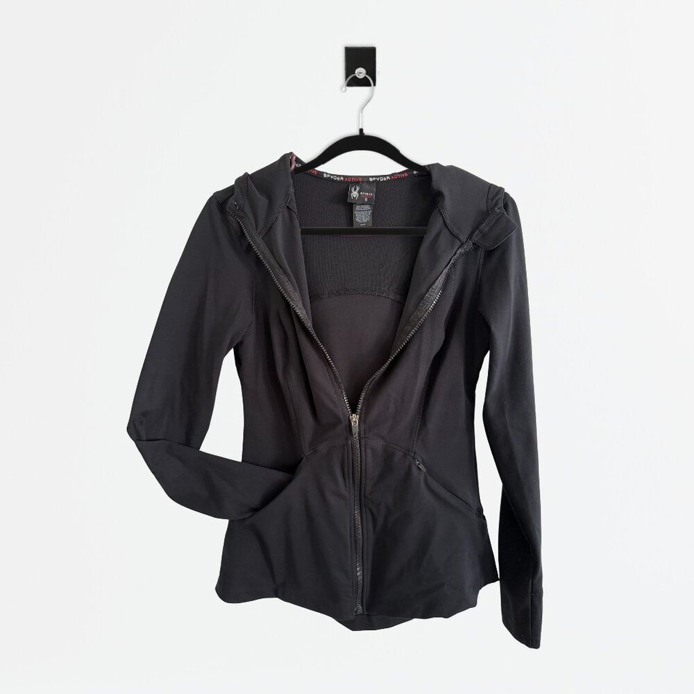 Spyder Black Performance Full Zip Hooded Jacket | Size S